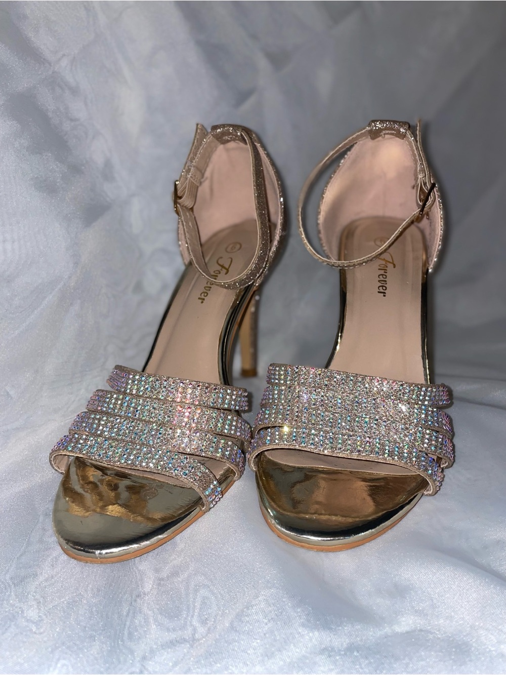Forever Invite-62 Champagne Glitter Rhinestone Strappy Evening Heels